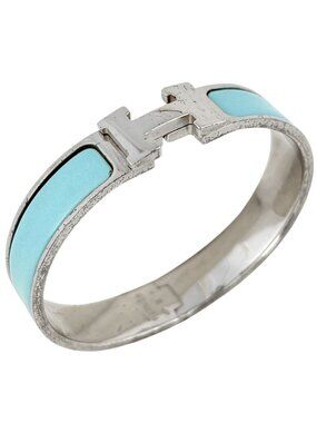 Hermes Clic Enamel Bracelet Clac Bangle Metal Silver